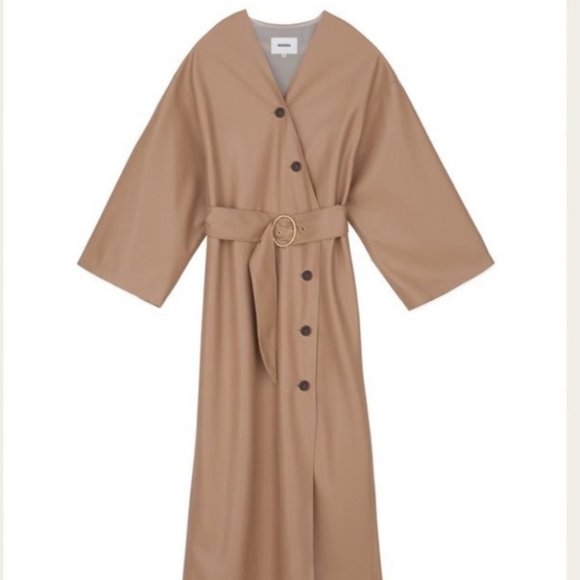 Nanushka Iben Vegan Leather Kimono Dress Pale Caramel L - Picture 7 of 11